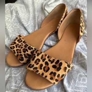 J. Crew Leather Pony Hair Leopard Women's Open Toed Flats